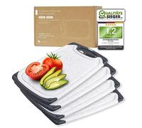 Exitoso Lot de 4 Planches à découper - Planche a Decouper Plastique - Poignée Facile à Saisir & Rainure de Jus - Passe au Lave-vaisselle, Antidérapante et Antibactérienne pour Viande, Légumes & Fruits