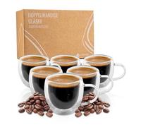 Exitoso Lot de 6 verres à latte macchiato à double paroi - 80 ml - Verres à café à double paroi - Verre borosilicate - Verres à café avec anse