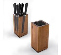 Exitoso NOUVEAU bloc à couteaux en acacia, orientable à 360 degrés avec aimants à l'extérieur et insert en poils amovibles - espace pour jusqu'à 20 couteaux | rangement sécuritaire des couteaux