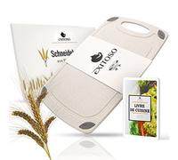 Exitoso Planches à découper en Paille de Blé Beiges - Planche à decouper Cuisine Légere - Poignée Facile à Saisir & Rainure de Jus - Passe au Lave-vaisselle, Antidérapante et Antibactérienne