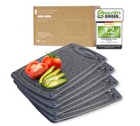 Exitoso Lot de 4 petites planches à découper en plastique antidérapant avec rainure pour jus - Passent au lave-vaisselle - Petites planches à découper en plastique pour les essentiels de cuisine
