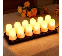 ExKeen Lot de 12 bougies chauffe-plat LED rechargeables avec station de charge et télécommande, bougies LED RVB alternatives, pour fête, chambre, salon, mariage, Halloween, Noël