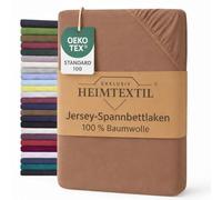 EXKLUSIV HEIMTEXTIL Drap Housse en Jersey élastique, Coton, Nougat, 90-100 x 200 cm