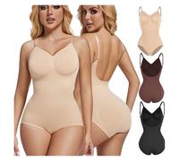 EXKURPOO Body Gainant Body gainant dos nu for femme, ouvert à l'entrejambe, sans coutures, effet, push-up(Black,XXXL)