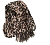 EXKURPOO Écharpe Hiver Écharpe d'hiver imitation cachemire imprimé léopard for femme, chaude et épaisse, style rétro, avec pompon, grand châle(Khaki)