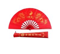 EXKURPOO éventail Tai Chi Éventail de Tai Chi Double Dragon Kung Fu Pliable Anneau Éventail Classique Rouge Performance Arts Martiaux Fitness Danse Éventails(B2 38cm)