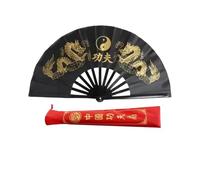EXKURPOO éventail Tai Chi Éventail de Tai Chi Double Dragon Kung Fu Pliable Anneau Éventail Classique Rouge Performance Arts Martiaux Fitness Danse Éventails(B4 38cm)