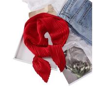 EXKURPOO Foulard en soie petit 1 foulard en soie plissée de 70 cm, petit foulard carré uni, couleur unie for femme, léger et saisonnier(Red)