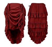EXKURPOO Jupe Plissée Vintage Skirts for Women Midi Skirt Ruffle Hem High Waist Pleated Costume(Red,S)