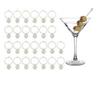 EXKURPOO Marqueurs de verre à vin Lot de 26 breloques à vin, marqueurs de boissons, verres à pied, étiquettes avec anneaux de suspension, marqueurs de lettres for décorations de fête(26pcs White A-Z)