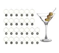 EXKURPOO Marqueurs de verre à vin Lot de 26 breloques à vin, marqueurs de boissons, verres à pied, étiquettes avec anneaux de suspension, marqueurs de lettres for décorations de fête(26pcs Black A-Z)