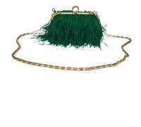EXKURPOO Sac en Plumes Sac à main en plumes d'autruche et diamants for femme, pochette avec chaîne et anneau, sac de soirée(Green)