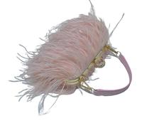 EXKURPOO Sac en Plumes Sac à main en plumes d'autruche et diamants for femme, pochette avec chaîne et anneau, sac de soirée(Pink)