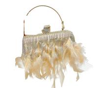 EXKURPOO Sac en Plumes Sac à main en poils d'autruche for femme, pochette de soirée cristal, strass et diamants(Apricot)