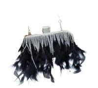EXKURPOO Sac en Plumes Sac à main en poils d'autruche for femme, pochette de soirée cristal, strass et diamants(Black)