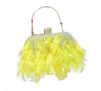 EXKURPOO Sac en Plumes Sac à main en poils d'autruche for femme, pochette de soirée cristal, strass et diamants(Yellow)