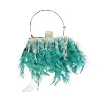 EXKURPOO Sac en Plumes Sac à main en poils d'autruche for femme, pochette de soirée cristal, strass et diamants(Green)