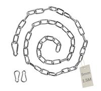 EXLECO 1,5M Chaîne en Acier Inoxydable φ5mm Chainette avec 2 Mousquetons, Promenade, Chaîne de Chien Chaîne De Séchage Robuste Charge Chaîne D'ancrage Chaîne Balançoire, Maximale de 200KG