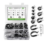 EXLECO 136pcs Collier Durite Caoutchouc 6/8/10/13/16/19/25/32/38/45 mm | P Clips Collier de Serrage Inox avec Caoutchouc, Kit de Collier de Fixation Caoutchouc pour Câble, P Clips Tuyau Pinces