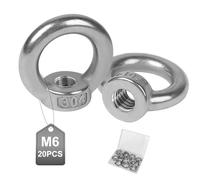 EXLECO 20 Pcs Écrou à Oeil de Levage M6 en Acier Inoxydable Écrou à Anneau Bague Anneau de Levage Anneaux Femelle Anneaux en Inox pour Accessoires de Levage Fixer Pots de Fleurs Auvents Cordes à Linge