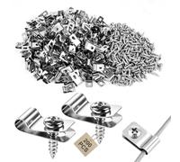 EXLECO 200 Pièces Fixation Grillage Rigide R-Clip avec Vis sur Poteau pour Clôture Agricole - Attache Agrafe Pince Cavalier Clips Serrage Montage Mur, Inox 304