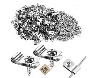EXLECO 200 Pièces Fixation Grillage Rigide R-Clip avec Vis sur Poteau pour Clôture Agricole - Attache Agrafe Pince Cavalier Clips Serrage Montage Mur, Inox 304