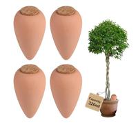 EXLECO 4 × 320ml Oyas Arrosage avec Liège, Arrosoir Terreau Plante Intérieur, Cône à Radis Olla pour Arrosage Automatique des Fleurs, Distributeur Eau Plante, pour Jardin, Potager, Pot en Terre Cuite