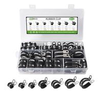 EXLECO 66pcs Collier Durite Caoutchouc 6mm 8mm 10mm 13mm 16mm 19mm 25mm | P Clips Collier de Serrage Inox avec Caoutchouc, Kit de Collier de Fixation Caoutchouc pour Câble, P Clips Tuyau Pinces