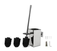 EXLECO Brosse WC en acier inoxydable - 2 brosses de rechange - Récipient de récupération d'eau - Montage mural avec couvercle