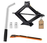 EXLECO Cric Losange 2,5T avec Clé Démonte-Roue Télescopique, 2 in 1 Manivelle Cric de Manivelle 360° Tête D’activité pour Voiture Familiale SUV/MPV