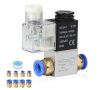EXLECO Électrovanne Pneumatique 24 V DC Électrovanne Électrique 1/4" 2 Voies 2 Positions avec Connecteur Solenoid Valve Aluminium Vanne Magnétique à Air Valve à Air Comprimé pour 6/10mm Tuyau Air IP65