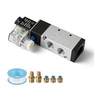 EXLECO Electrovanne Pneumatique 3/8" 24V NO 5/2 Voies, Valve Magnétique pour Air Comprimé Min. 0,2 Bar, avec 2 Silencieux, 3 Raccord Pneumatique et Ruban PTFE, pour Vérins Pneumatiques, 4V310-10