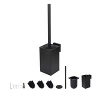 EXLECO Inox Brosse Toilettes WC Suspendu Balai Toilette WC avec 2 Têtes de Brosses, Balayette WC Kit Brosses WC et Supports sans Perçage Toilet Brush Brosse Nettoyage Salle de Bain Accessoire Noir Mat