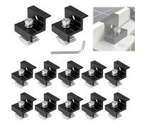 EXLECO Kit de 12 Support Panneau Solaire 30-42mm, Pinces Centrales en Z pour Balcon, Fixation Panneaux Solaires Photovoltaïque en Aluminium pour Rail, Modules PV Pince de Toit, Noir