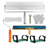 EXLECO Kit D'outils de Ciment Autonivelant avec Raclette Dentée 56CM, Rouleau Debulleur 50CM, Rouleau à Pointes 23CM, Chaussure a Pointe Ragreage 30MM, Gants de Travail pour Niveler le Sol Composé