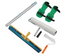 EXLECO Kit D'outils de Ciment Autonivelant avec Raclette Dentée, Manche Télescopique, Rouleau Debulleur 50 cm, Rouleau à Pointes 23CM, Chaussure a Pointe Ragreage 30MM Gants Niveler le Sol Composé