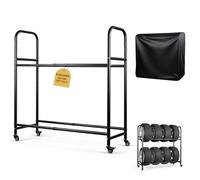 EXLECO Pneus Étagère Réglable jusqu'à 8 Roues, Longueur 63-108cm, avec Housse de Protection et Roulettes Pivotantes, Rack Rangement pour Atelier, Garage, Porte-jantes, Acier Revêtu Noir Capacité 200kg