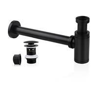 EXLECO Siphon de Lavabo en Acier Inox 1 1/4 x 32mm Bonde de Salle de Bain Réglable en Métal Noir