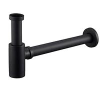 EXLECO Siphon de Lavabo Noir Universel Tube Siphon de Lavabo Siphon en Acier Inoxydable 1 1/4 x 32mm Salle de Bain Siphon Évier Métal Siphon à Tube Siphon à Tube Syphon Lavabo Reglable Anti Odeur