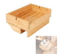 EXLECO Table de Chevet Suspendue en Bambou, Étagère Murale sans Percage, Plateau de Lit pour Mezzanine, Support Tablette Lit pour Dortoir Universitaire, Couleur Bois avec Fente pour Câbles