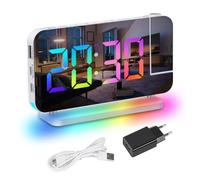 Exmate Réveil à Projection, Réveil Projecteur LED RGB Coloré, Horloge numérique Affichage Auto Dimming Volume Réglable avec projecteur Rotatif à 180°, veilleuse, 2 USB C (Blanc avec Adaptateur
