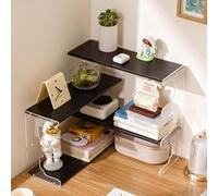 Exmydric Étagère Bureau à Poser sur Bureau, Étagère en Angle avec Panneaux Latéraux en Acrylique Transparent, Quatre Étagères en Bambou Éco-Durable Black