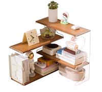 Exmydric Étagère Bureau à Poser sur Bureau, Étagère en Angle avec Panneaux Latéraux en Acrylique Transparent, Quatre Étagères en Bambou Éco-Durable Walnut