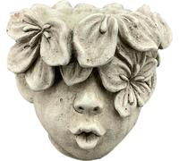 Exner | Pot de fleurs - Tête Avec Couronne de Fleurs - 13,5cm - Béton - Décoration de jardin - Pot de fleurs