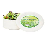 EXNIMA, Lot de 50 ou 100 Assiettes Jetables Biodégradables en Canne à Sucre, 100% Naturelle, Ovales, Vaiselle Anniversaire en Papier Ecologique, pour les Dîners, Barbecues, Fêtes, Anniversaires.
