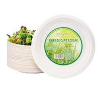 EXNIMA, Lot de 50 ou 100 Assiettes Jetables Biodégradables en Canne à Sucre, 100% Naturelle, Rondes, Vaiselle Anniversaire en Papier Ecologique, pour les Dîners, Barbecues, Fêtes, Anniversaires.