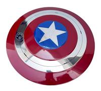 EXNOT Bouclier Captain America Prop Réplique Métal Rouge Bleu Argent Forme Ronde Accessoire 55,9 cm (22") Inclut Bande en Cuir pour Enfant Adolescent