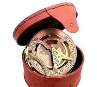EXNOT Boussole Vintage en Laiton avec Cadran en cuivre dans Un étui en Cuir, Steampunk, Boussole Vintage, Horloge Solaire en cuivre dans Une boîte, Cadeaux pour Anniversaire et Occasions spéciales.