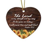 Exodus 15:2 Décoration en céramique en forme de cœur avec citations « The Lord Is My Strength And My Song ; He Has Given Me Victory I Will Praise Him Exalt Hi » pour décoration de sapin de Noël