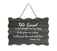 Exodus 15:2 Panneau en bois rustique à suspendre avec inscription « The Lord Is My Strength And My Song He Has Given Me Victory I Will Praise Him Exalt Hi » - Décoration murale en bois pour salon